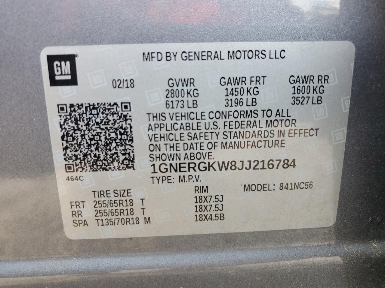 2018 Chevrolet Traverse Lt VIN: 1GNERGKW8JJ216784 Lot: 62606945