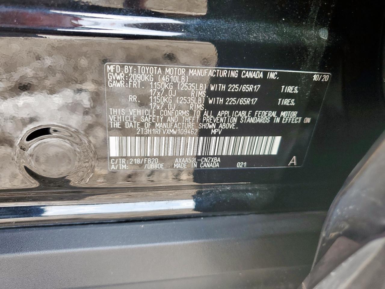 2021 Toyota Rav4 Le VIN: 2T3H1RFVXMW109462 Lot: 64468835