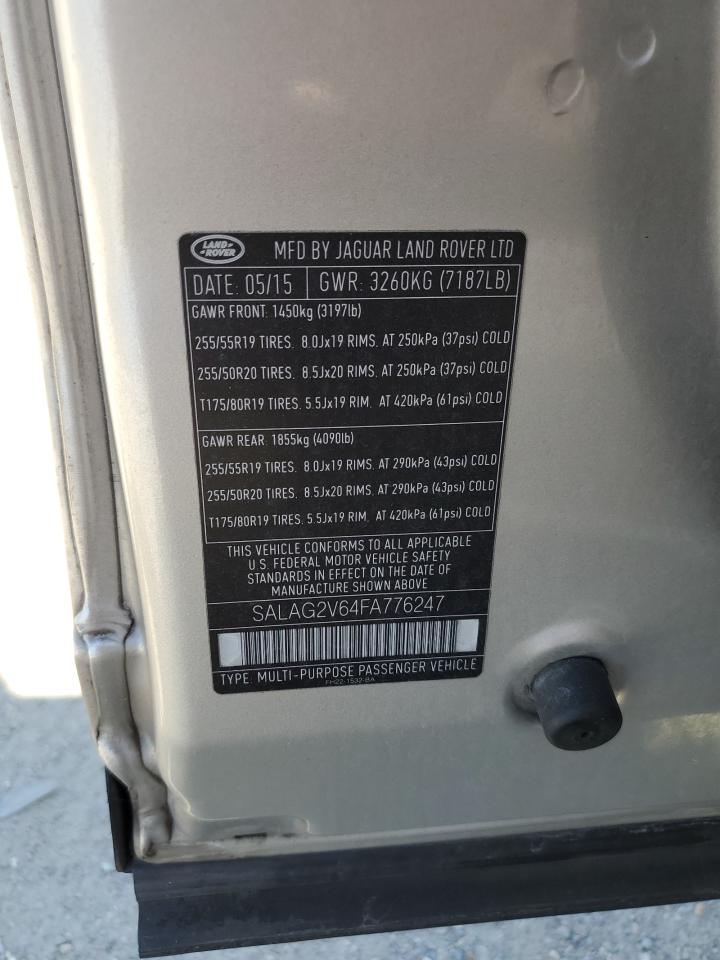 2015 Land Rover Lr4 VIN: SALAB2V6YFA776247 Lot: 65988325