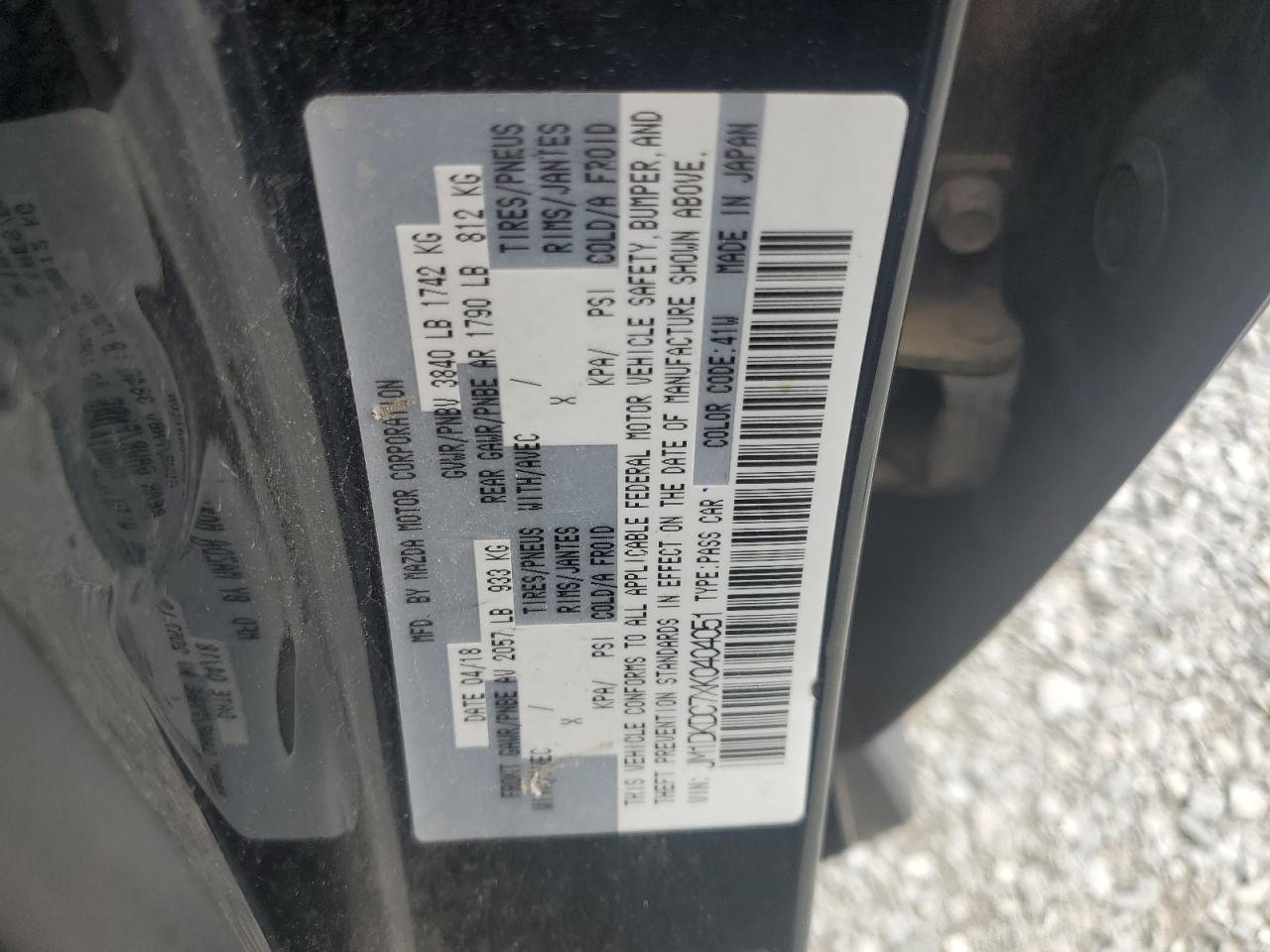 2019 Mazda Cx-3 Touring VIN: JM1DKDC7XK0404051 Lot: 64638055