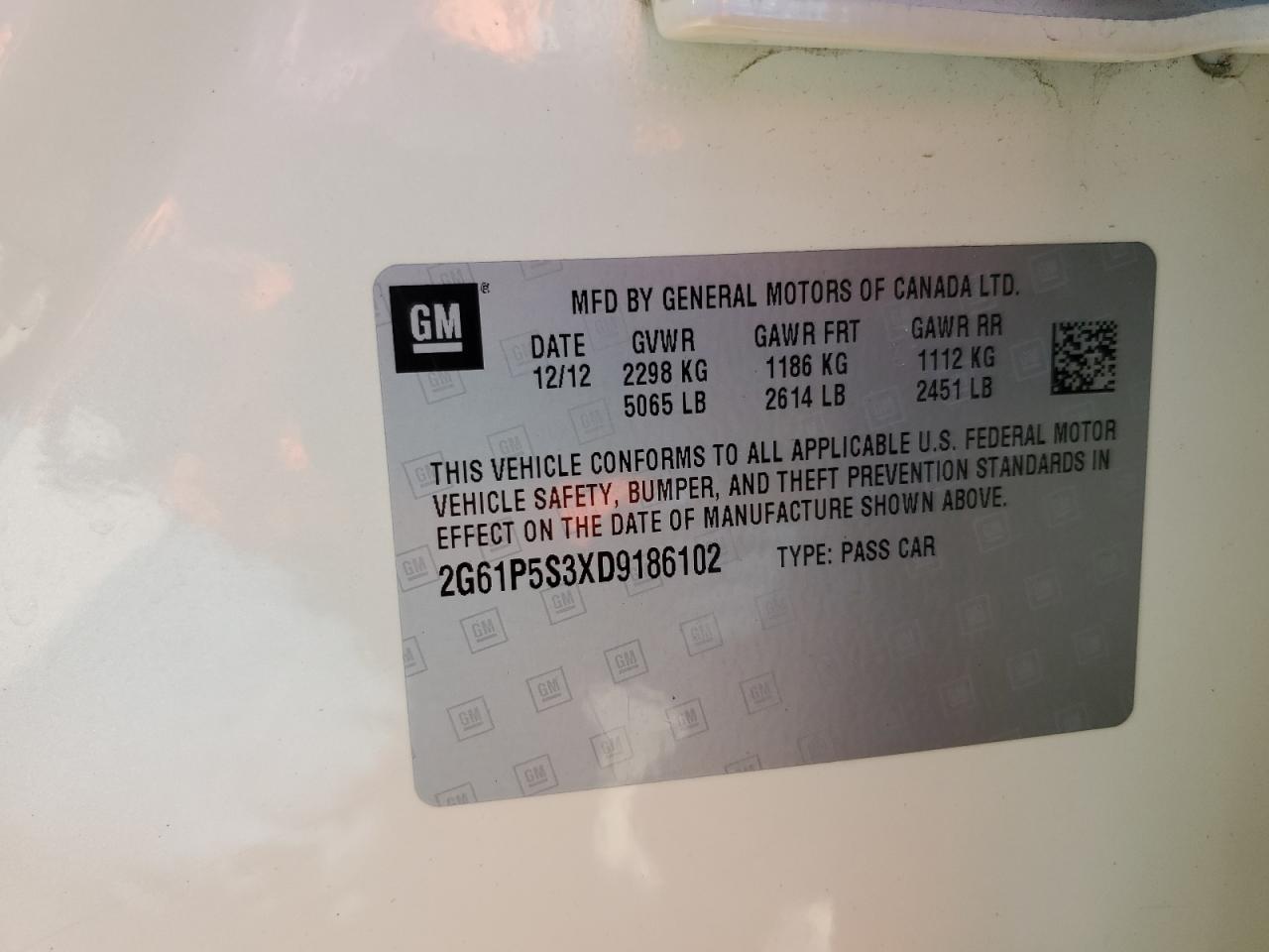 2013 Cadillac Xts Luxury Collection VIN: 2G61P5S3XD9186102 Lot: 64041865