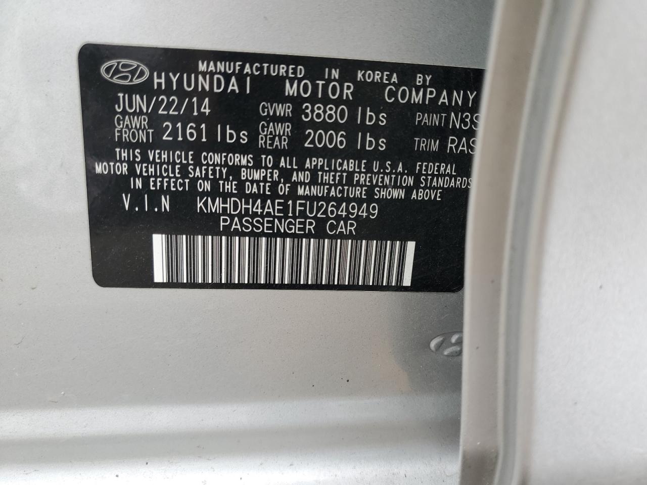 2015 Hyundai Elantra Se VIN: KMHDH4AE1FU264949 Lot: 64934165
