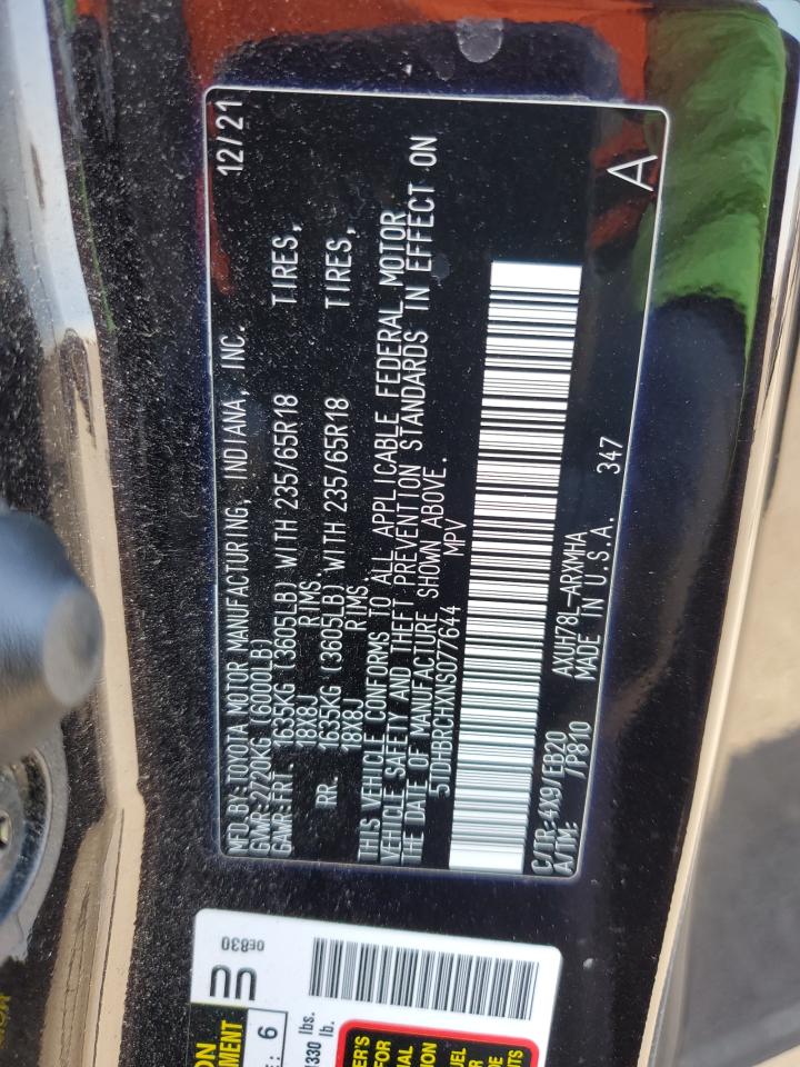 2022 Toyota Highlander Hybrid Xle VIN: 5TDHBRCHXNS077644 Lot: 63705515