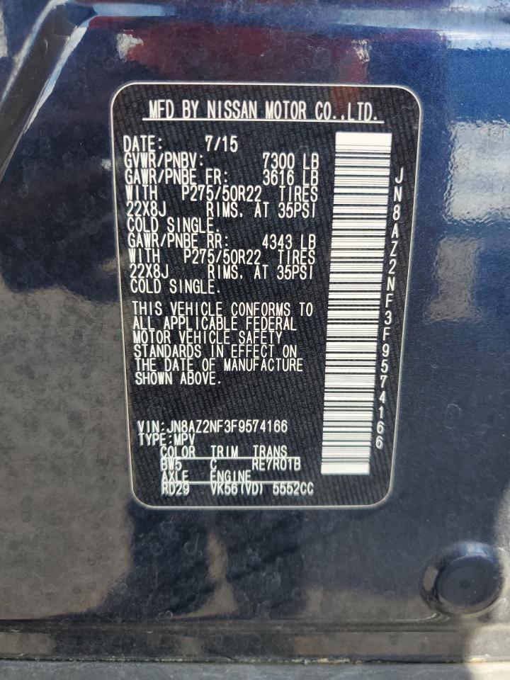 2015 Infiniti Qx80 VIN: JN8AZ2NF3F9574166 Lot: 63058935