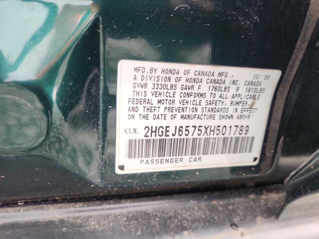 1999 Honda Civic Lx VIN: 2HGEJ6575XH501789 Lot: 65422845