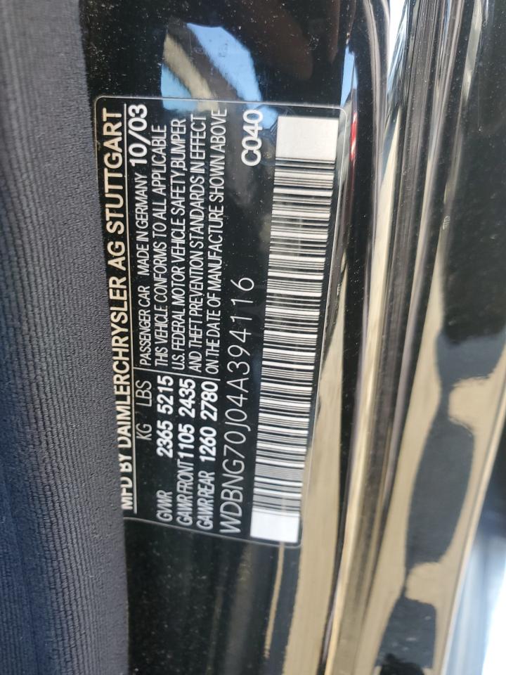 2004 Mercedes-Benz S 430 VIN: WDBNG70J04A394116 Lot: 63299195