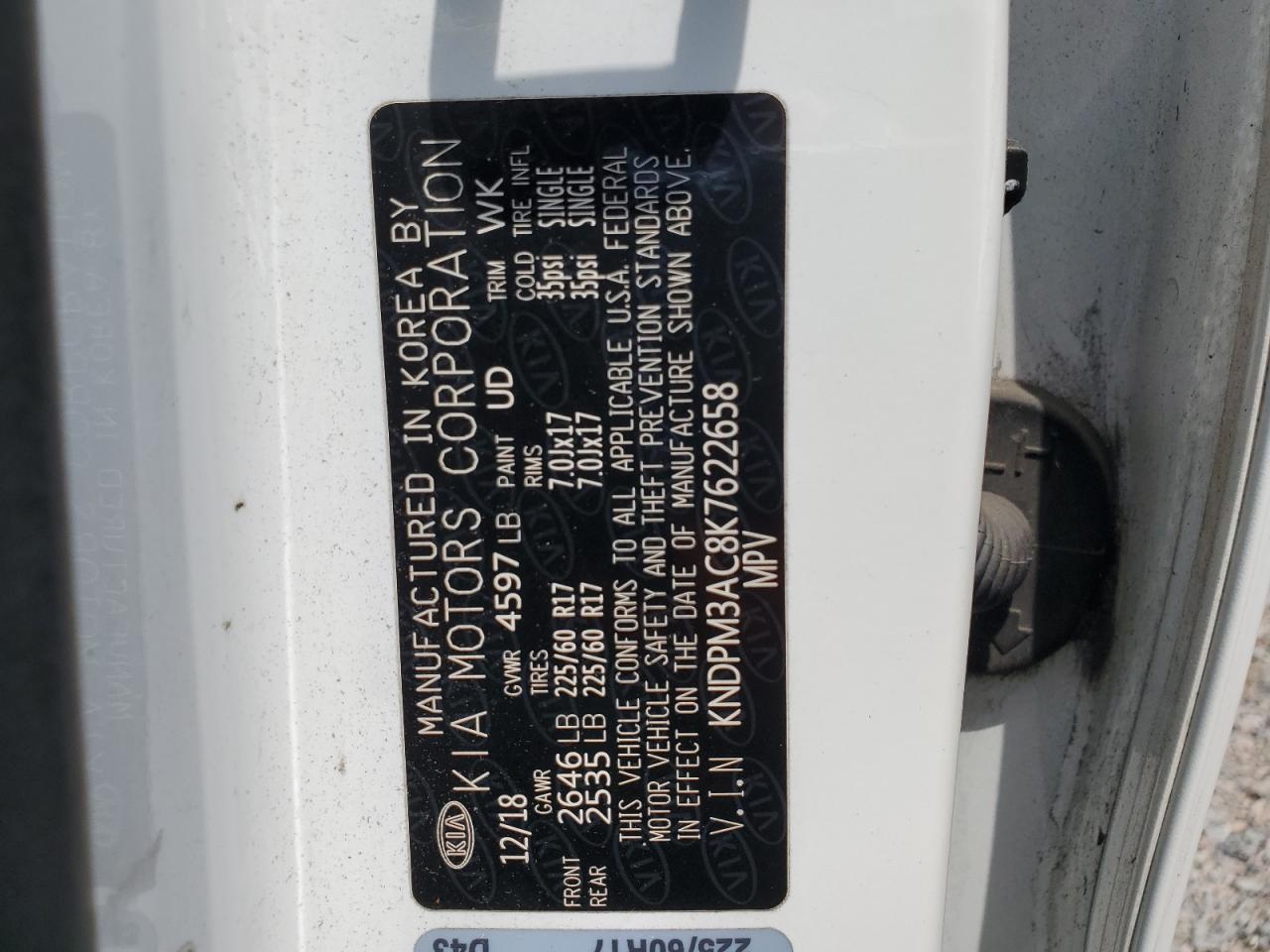 kndpm3ac8k7622658 KNDPM3AC8K7622658 2019 Kia Sportage Lx