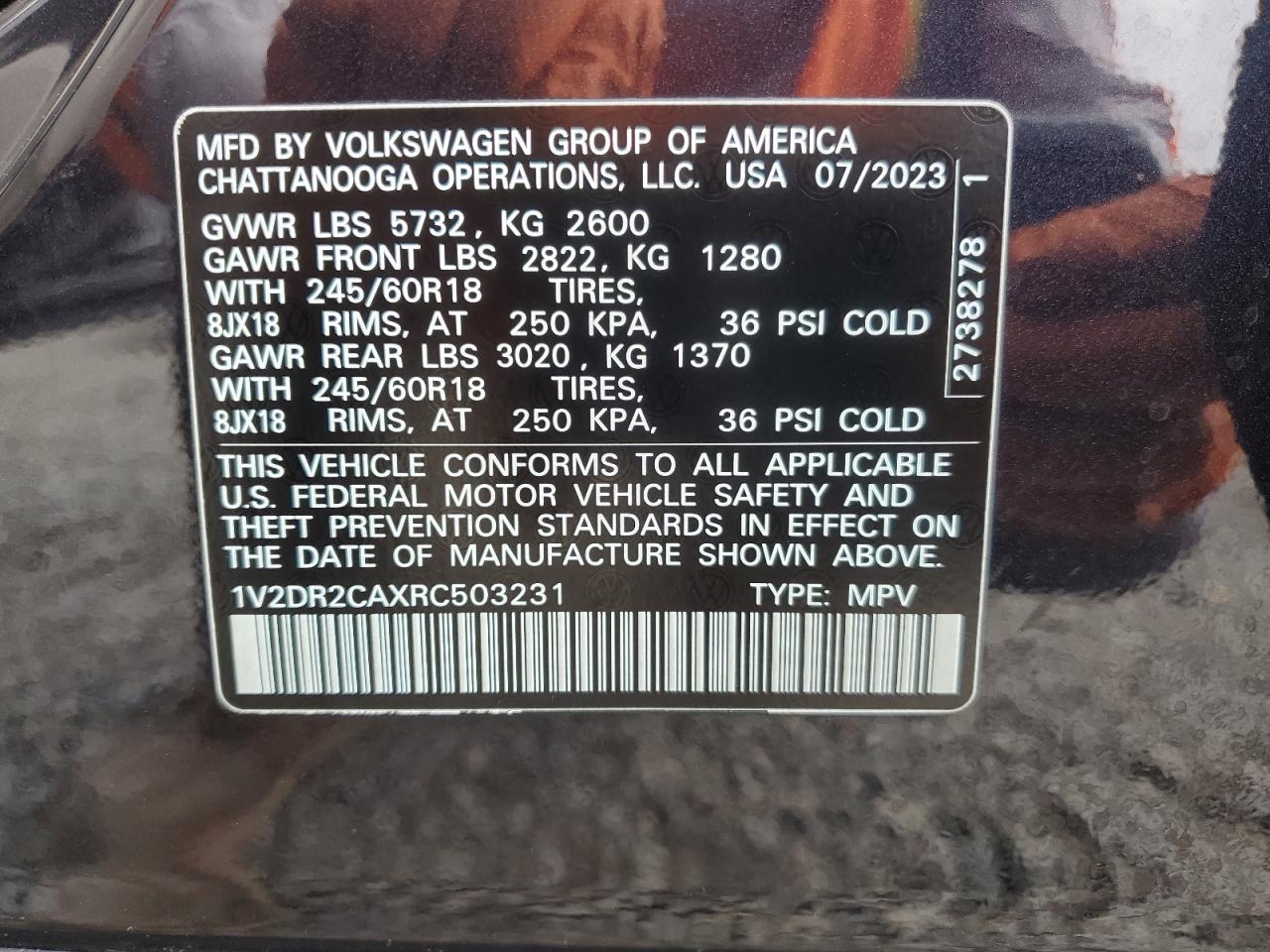 2024 Volkswagen Atlas Se VIN: 1V2DR2CAXRC503231 Lot: 64833195