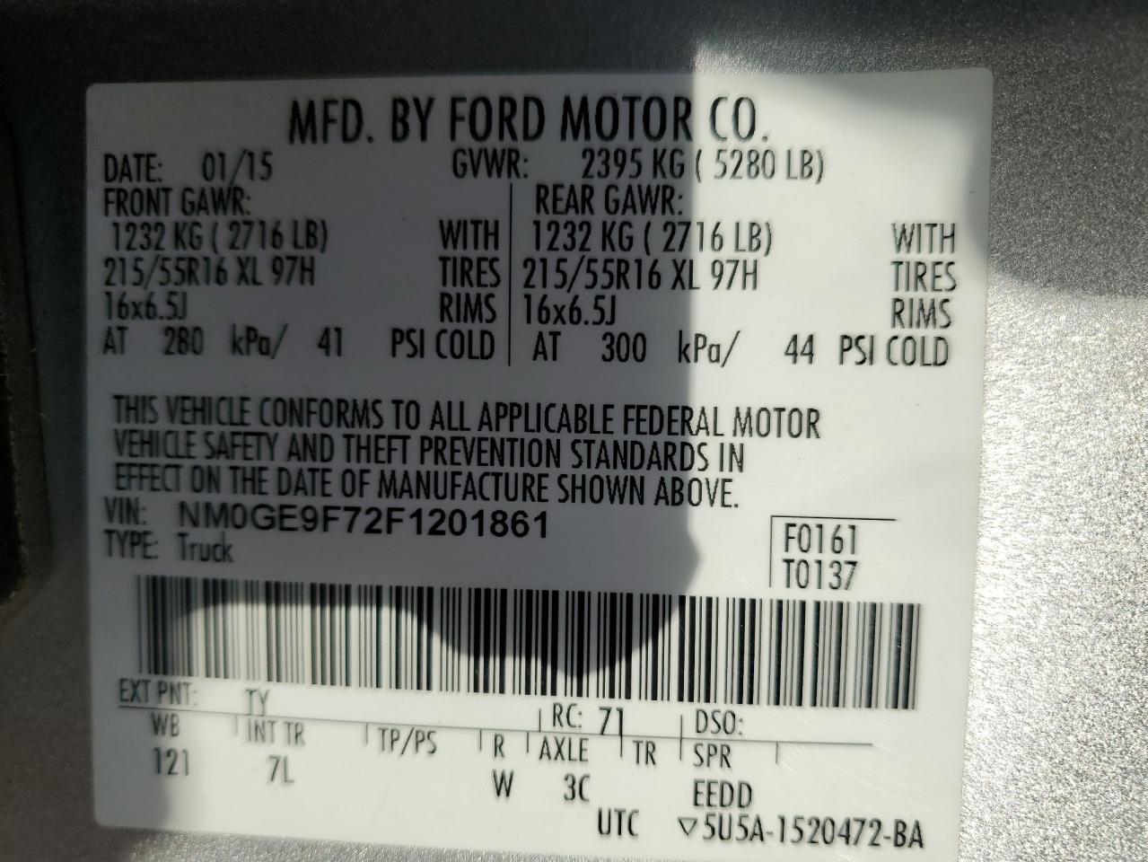 2015 Ford Transit Connect Xlt VIN: NM0GE9F72F1201861 Lot: 65281695