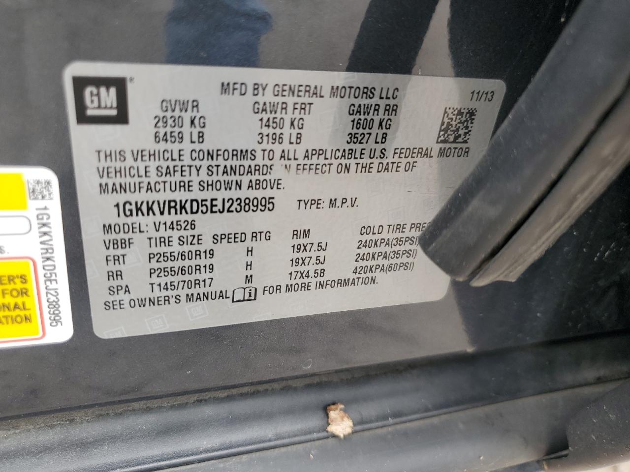 2014 GMC Acadia Slt-1 VIN: 1GKKVRKD5EJ238995 Lot: 63122805