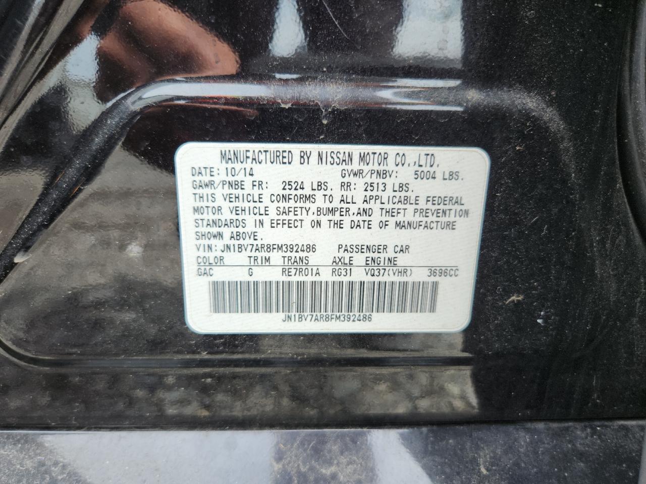 2015 Infiniti Q50 Base VIN: JN1BV7AR8FM392486 Lot: 63816825