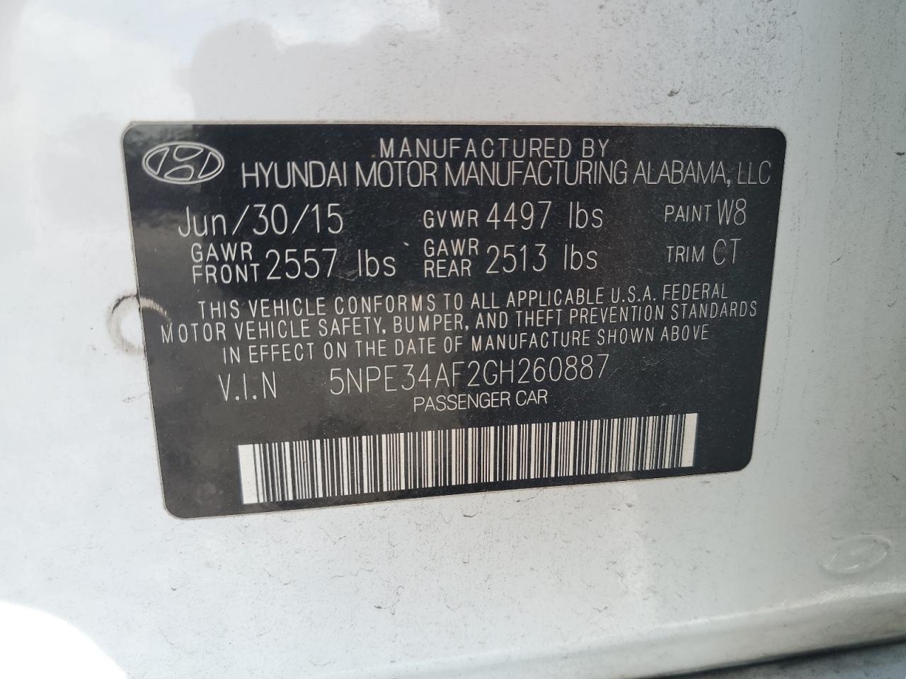 5NPE34AF2GH260887 2016 Hyundai Sonata Sport