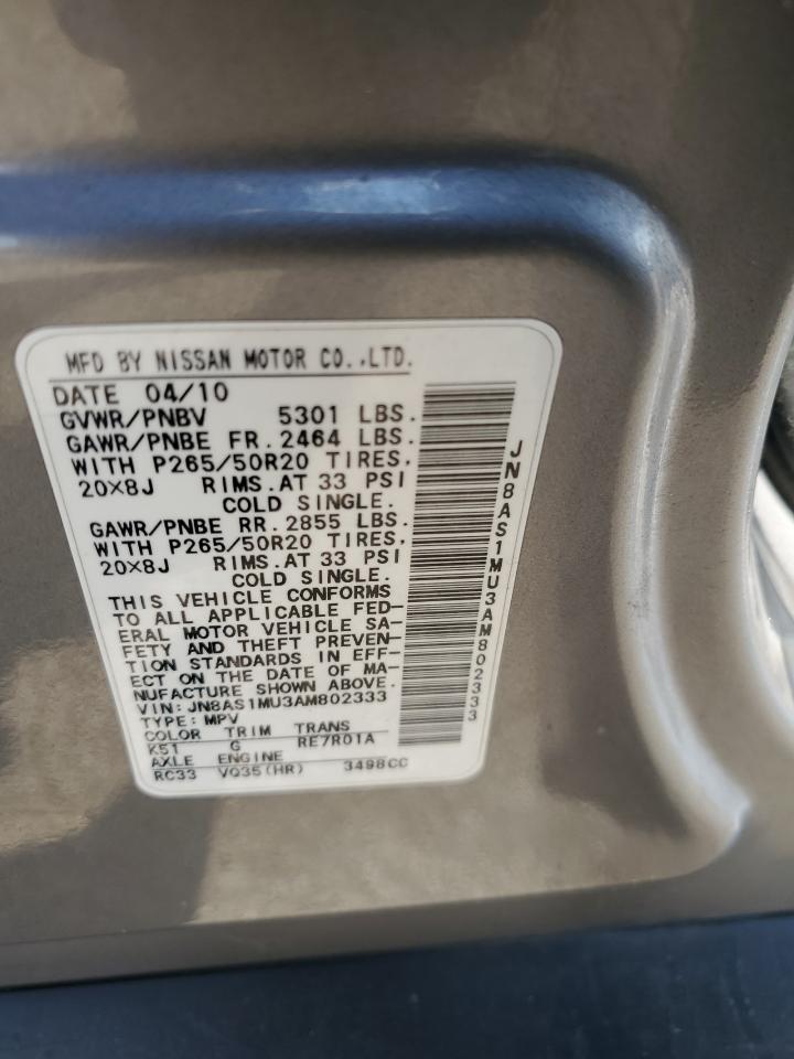 2010 Infiniti Fx35 VIN: JN8AS1MU3AM802333 Lot: 65290725