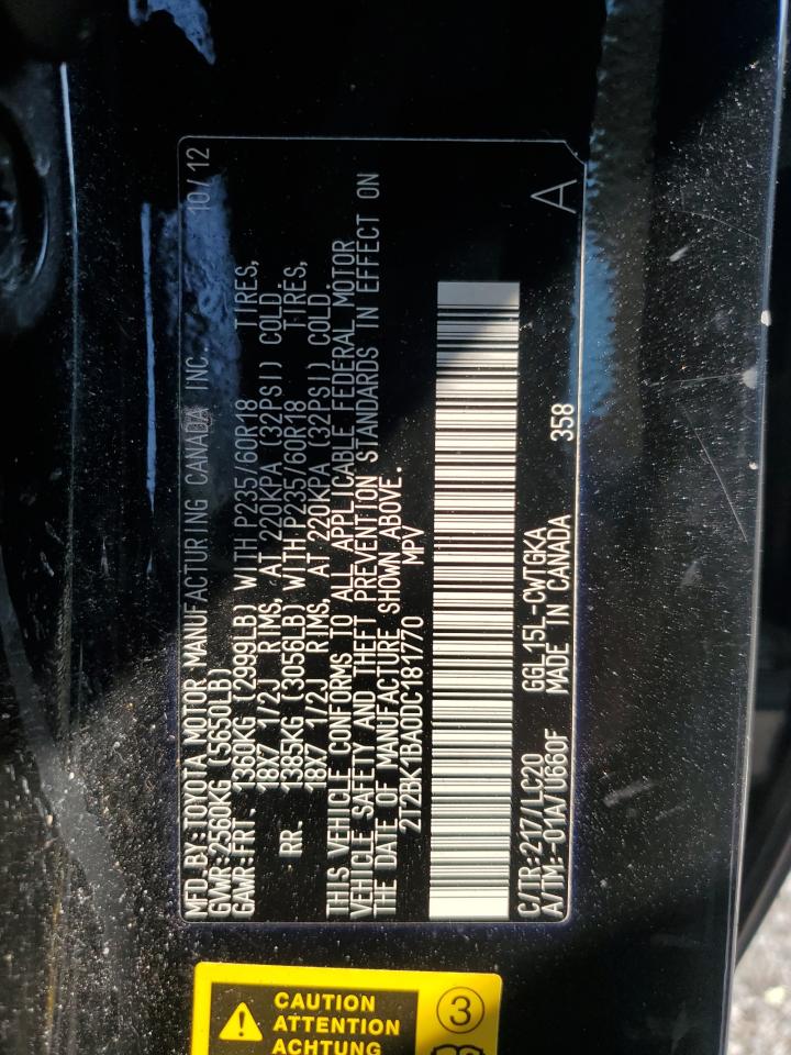 2013 Lexus Rx 350 Base VIN: 2T2BK1BA0DC181770 Lot: 66336445