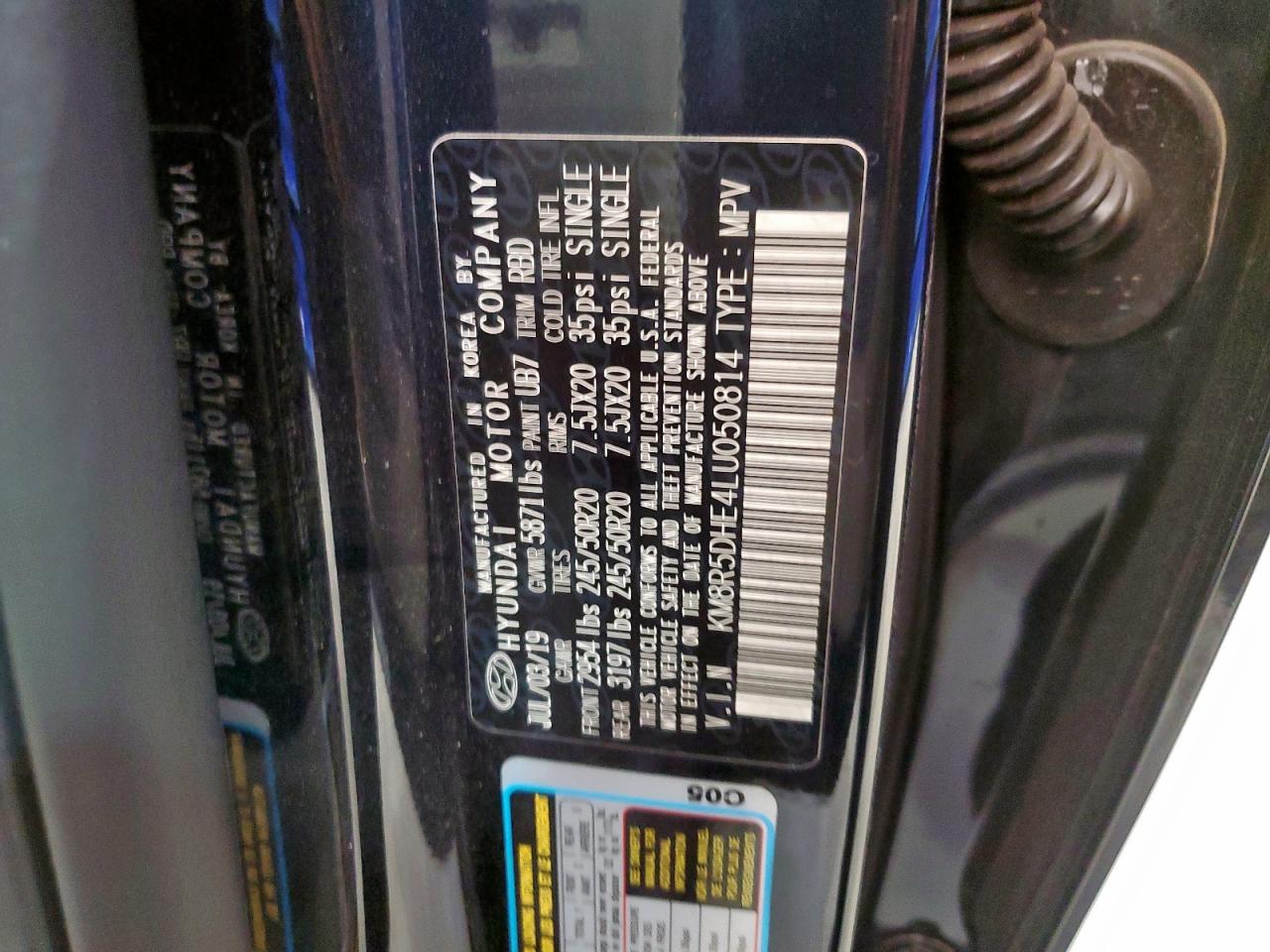 2020 Hyundai Palisade Limited VIN: KM8R5DHE4LU050814 Lot: 65458485