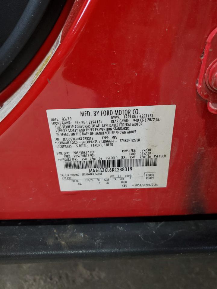 2019 Ford Ecosport Titanium VIN: MAJ6S3KL6KC288319 Lot: 63120445