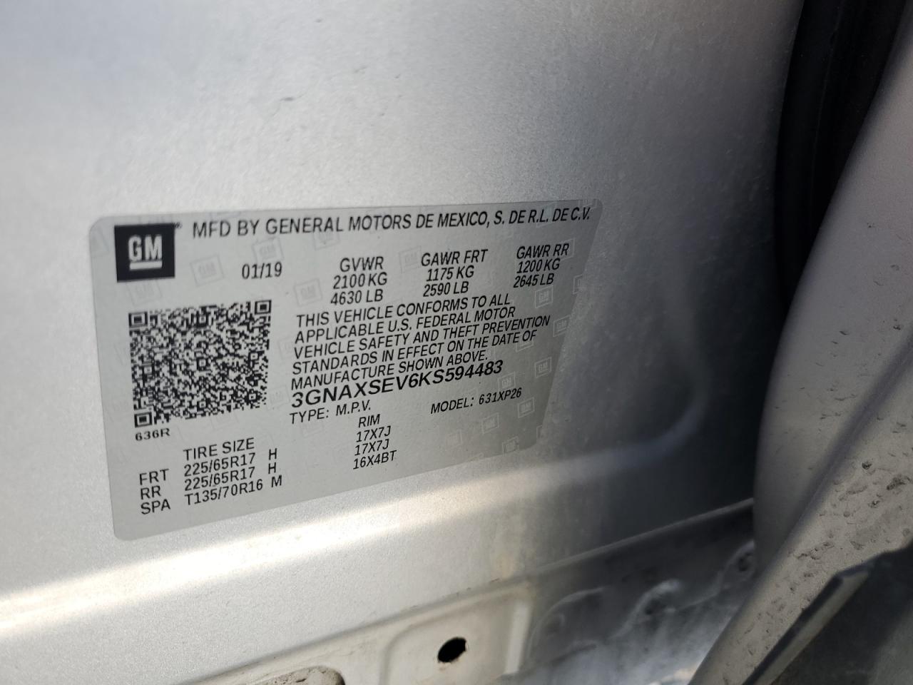 2019 Chevrolet Equinox Ls VIN: 3GNAXSEV6KS594483 Lot: 64642025