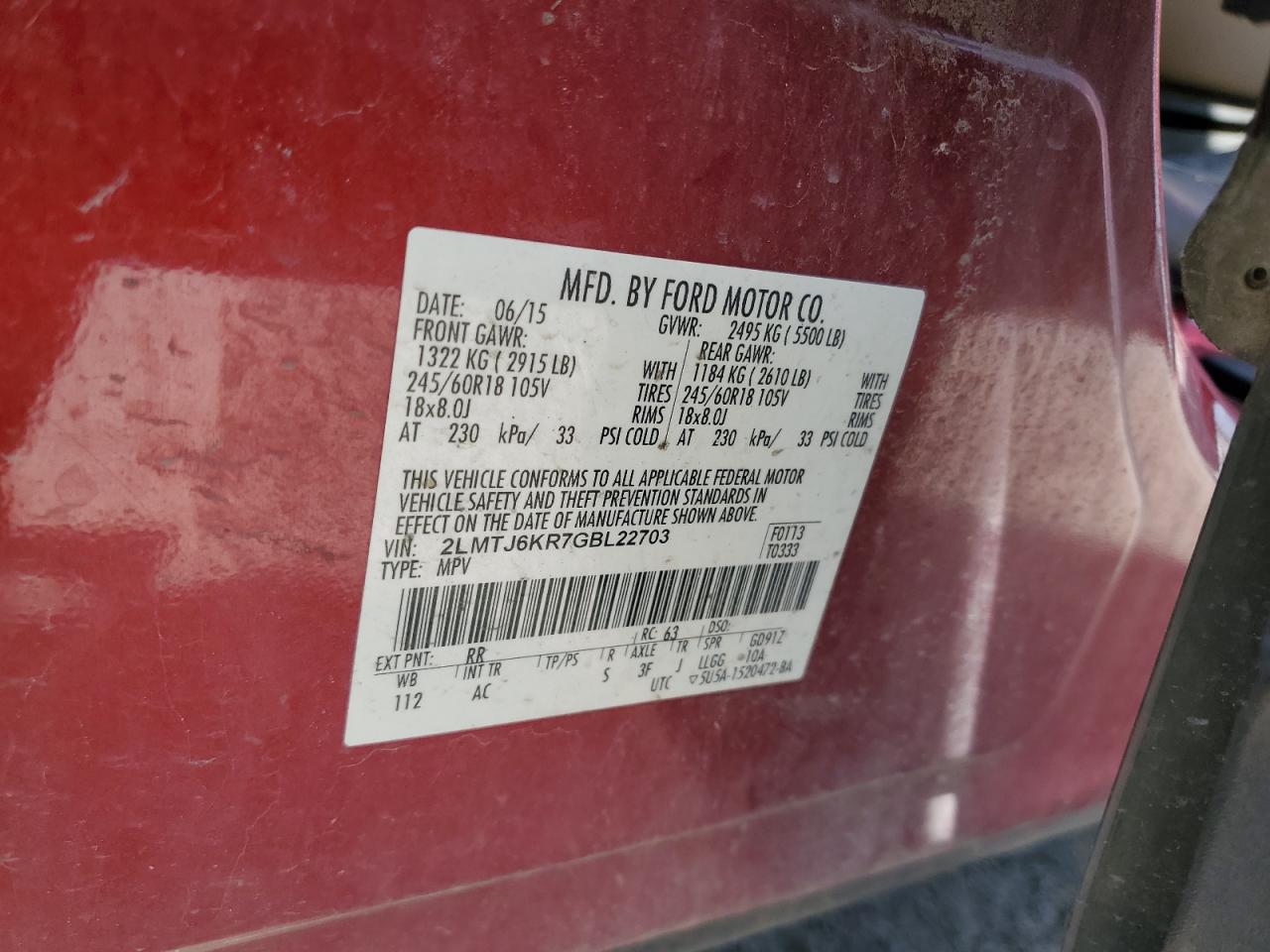 2lmtj6kr7gbl22703 2LMTJ6KR7GBL22703 2016 Lincoln Mkx Select