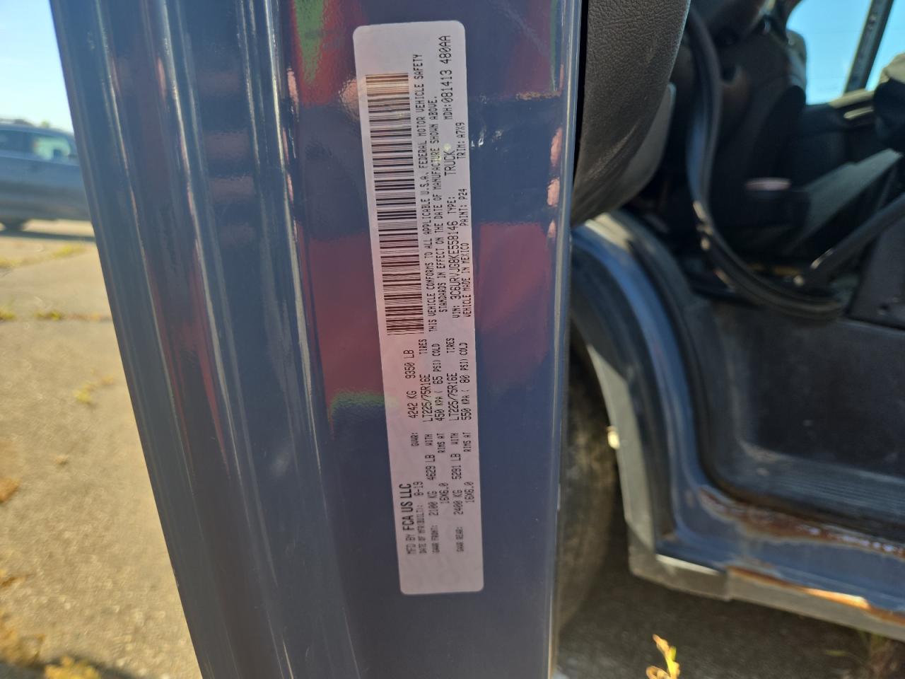 2019 Ram Promaster 3500 3500 High VIN: 3C6URVJG8KE558146 Lot: 63580955