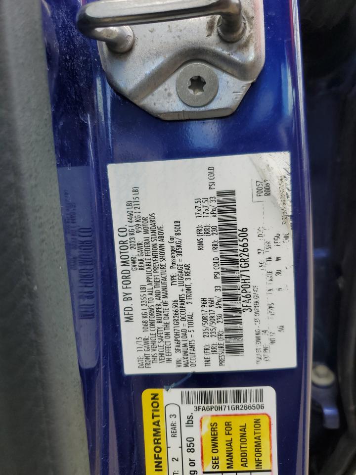 2016 Ford Fusion Se VIN: 3FA6P0H71GR266506 Lot: 65391025