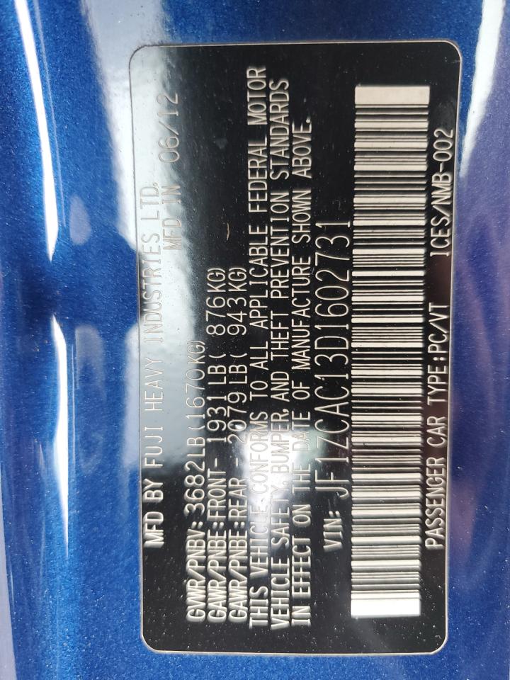2013 Subaru Brz 2.0 Limited VIN: JF1ZCAC13D1602731 Lot: 64270475