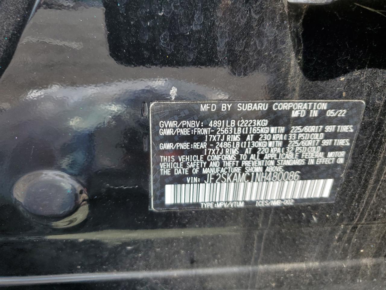 2022 Subaru Forester Wilderness VIN: JF2SKAMC1NH480086 Lot: 64310905
