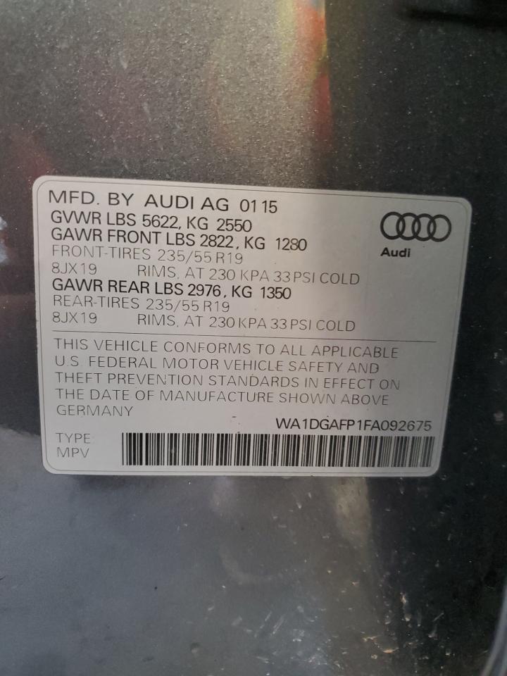 2015 Audi Q5 Premium Plus VIN: WA1DGAFP1FA092675 Lot: 64662505