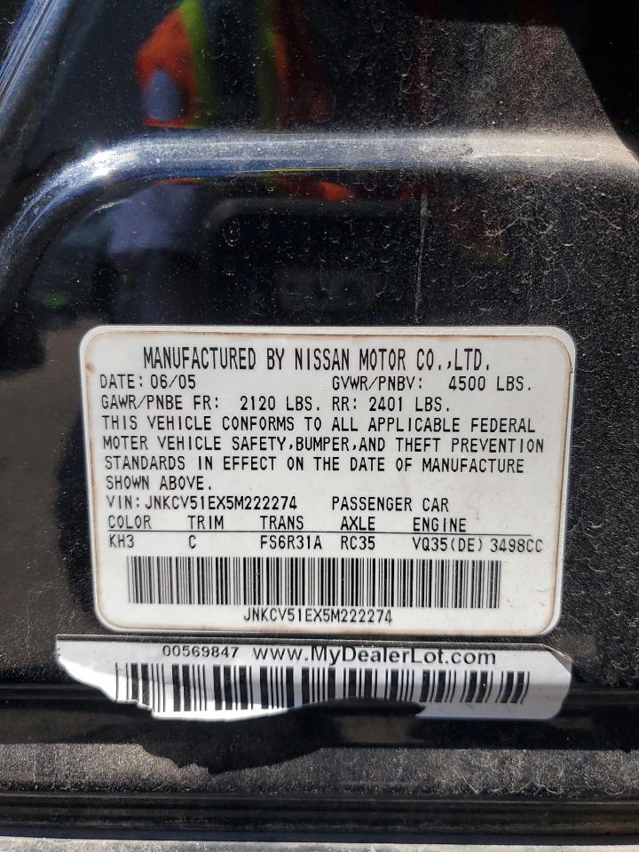 2005 Infiniti G35 VIN: JNKCV51EX5M222274 Lot: 66312935