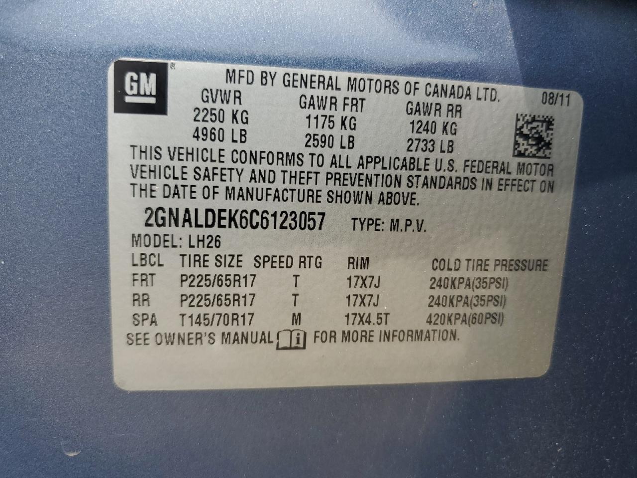 2012 Chevrolet Equinox Lt VIN: 2GNALDEK6C6123057 Lot: 65336225