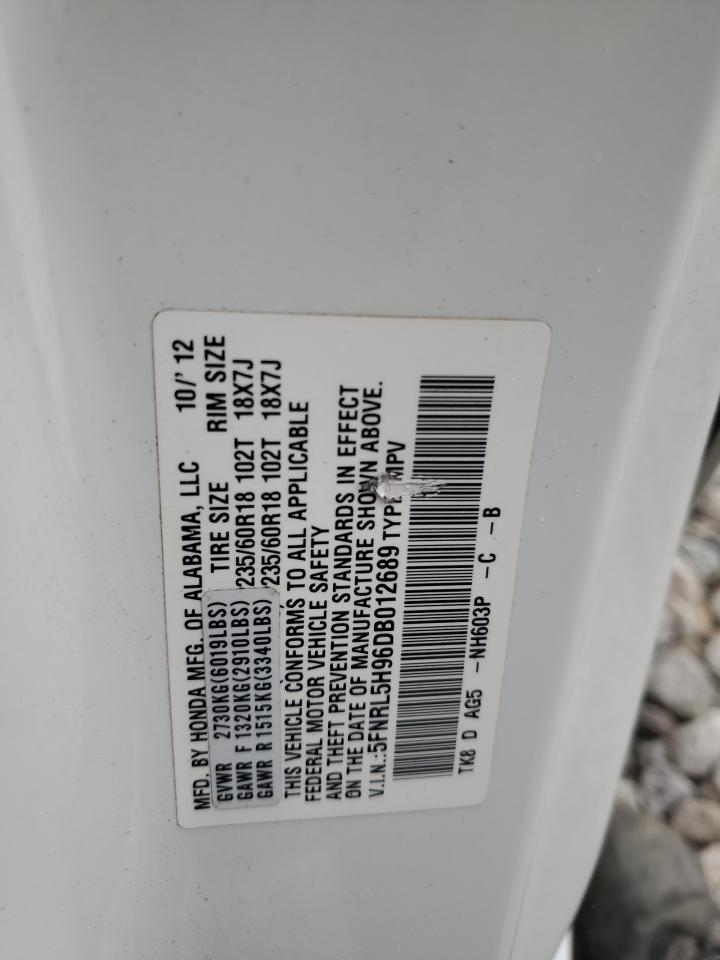 2013 Honda Odyssey Touring VIN: 5FNRL5H96DB012689 Lot: 63081485