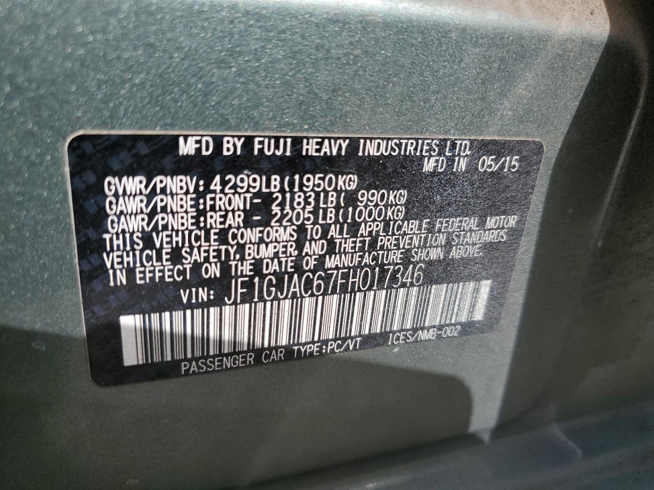 2015 Subaru Impreza Premium VIN: JF1GJAC67FH017346 Lot: 64322475