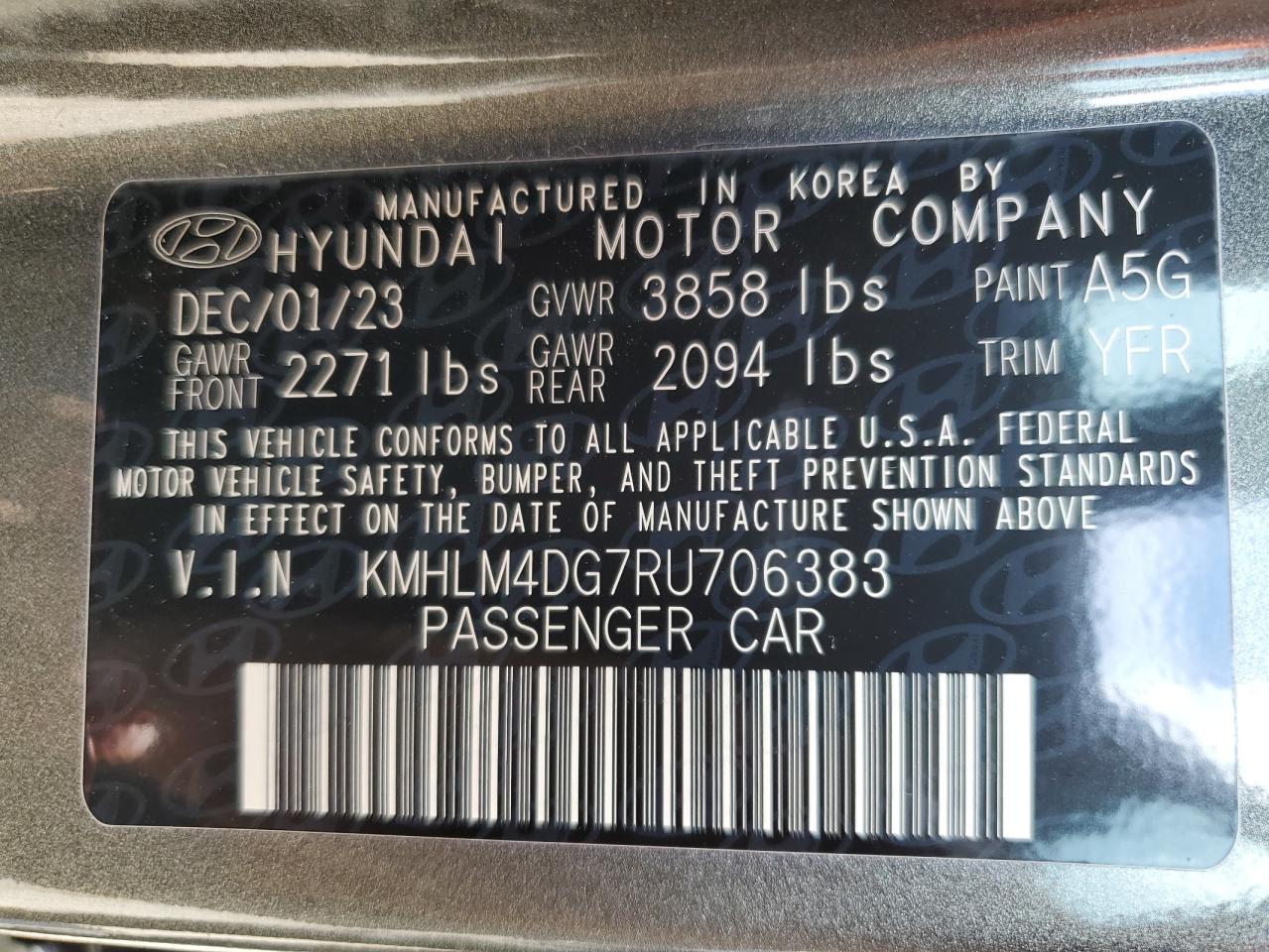 2024 Hyundai Elantra Sel VIN: KMHLM4DG7RU706383 Lot: 64791205
