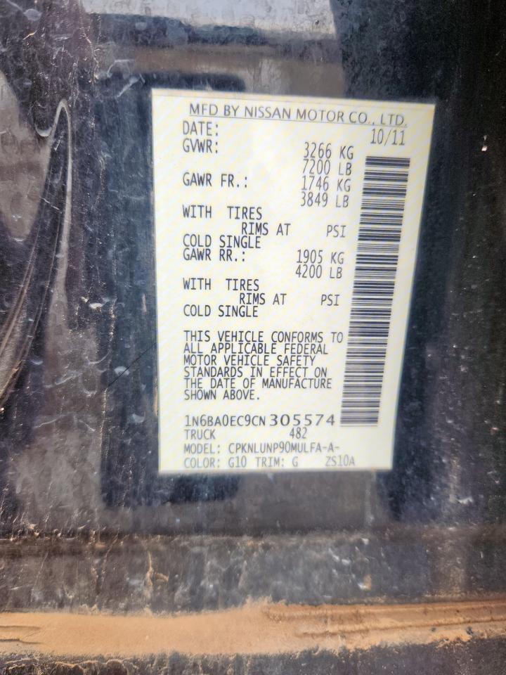 2012 Nissan Titan S VIN: 1N6BA0EC9CN305574 Lot: 62192575