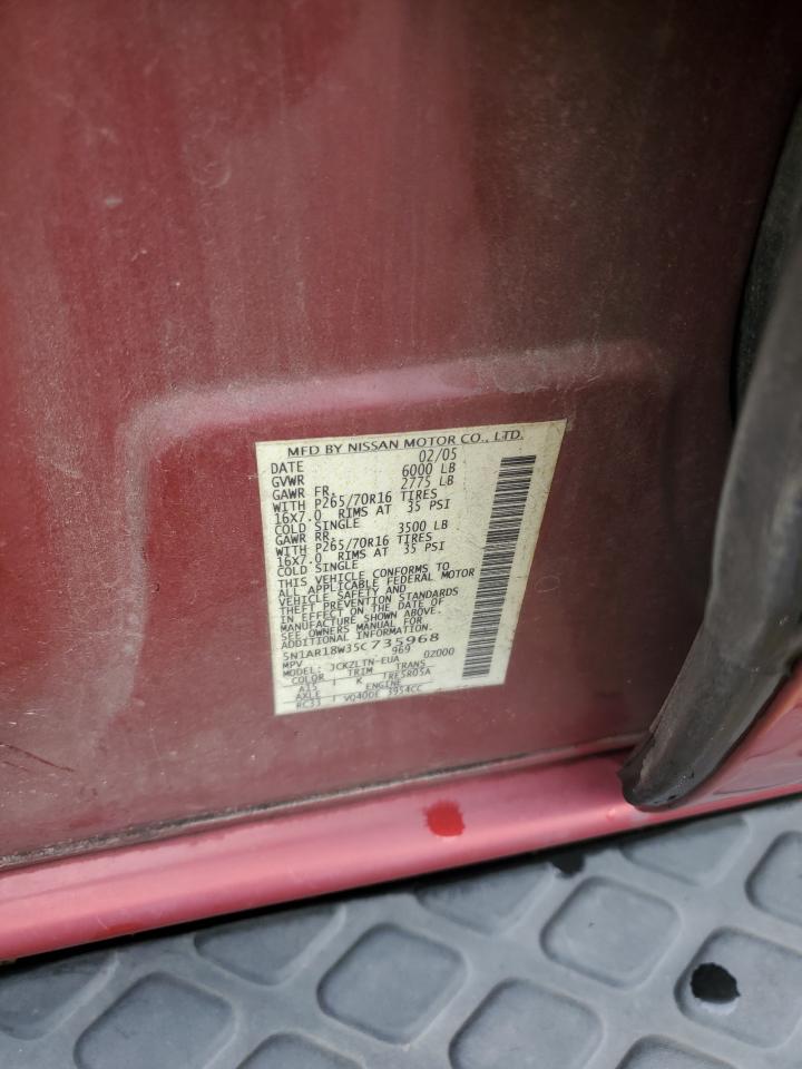 2005 Nissan Pathfinder Le VIN: 5N1AR18W35C735968 Lot: 64211245