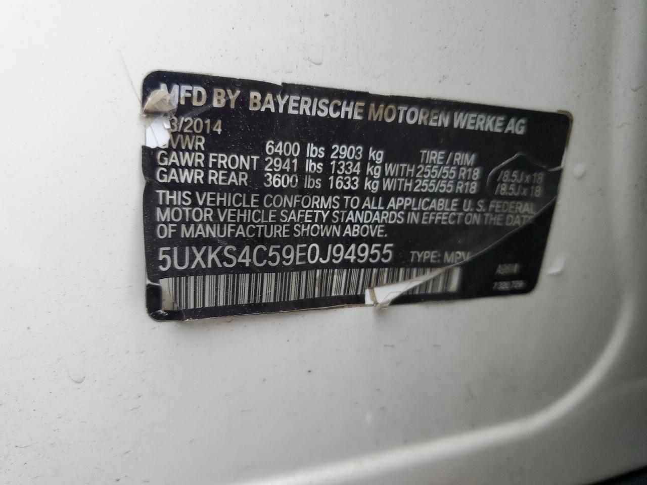 2014 BMW X5 xDrive35D VIN: 5UXKS4C59E0J94955 Lot: 62720165