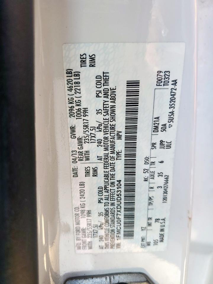 2013 Ford Escape S VIN: 1FMCU0F7XDUD53104 Lot: 65573845