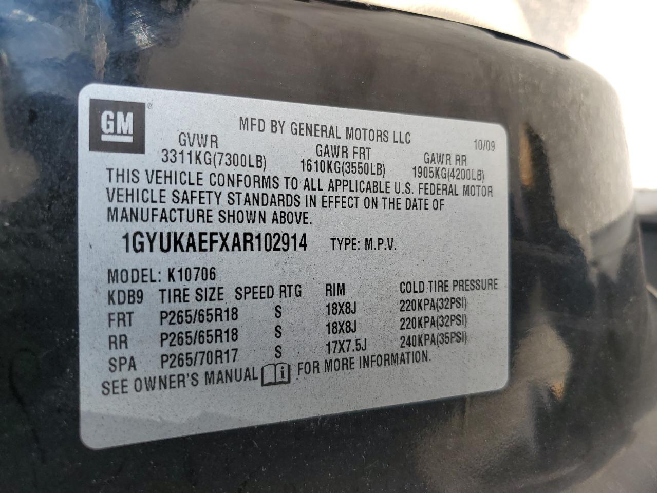 2010 Cadillac Escalade VIN: 1GYUKAEFXAR102914 Lot: 64099405