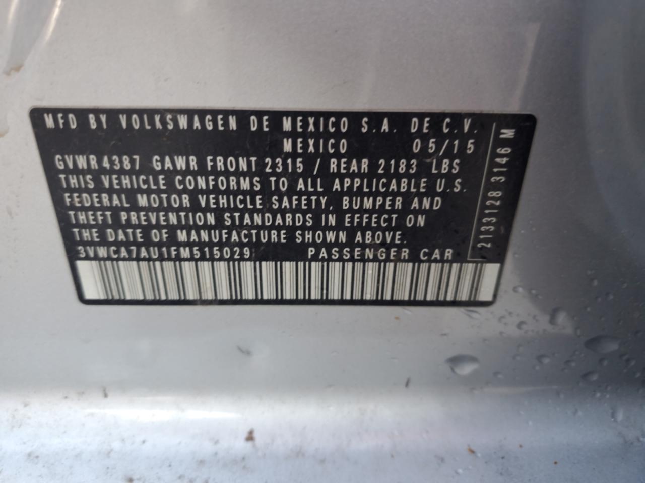 2015 Volkswagen Golf Sportwagen Tdi S VIN: 3VWCA7AU1FM515029 Lot: 63249015