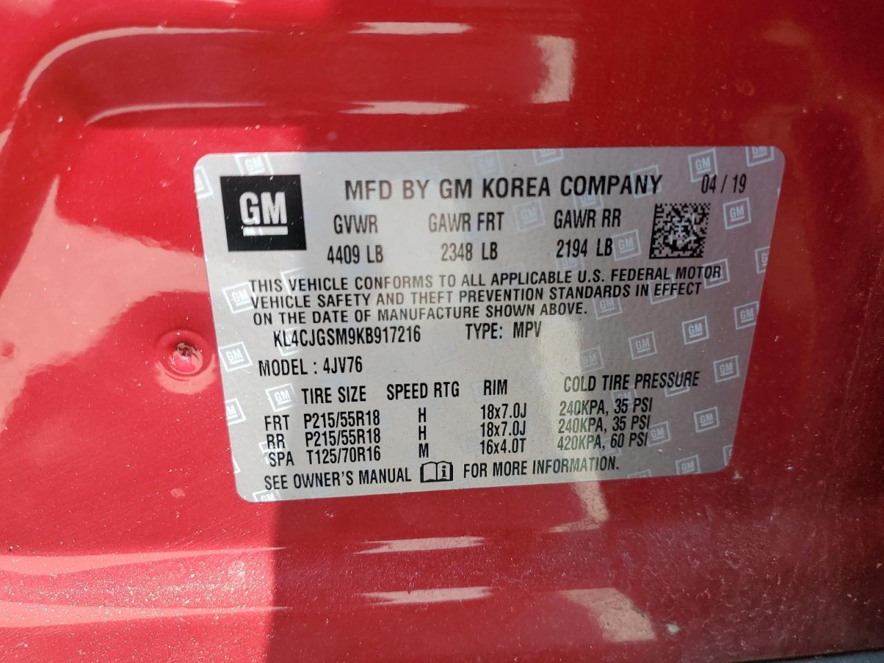 2019 Buick Encore Essence VIN: KL4CJGSM9KB917216 Lot: 63218935