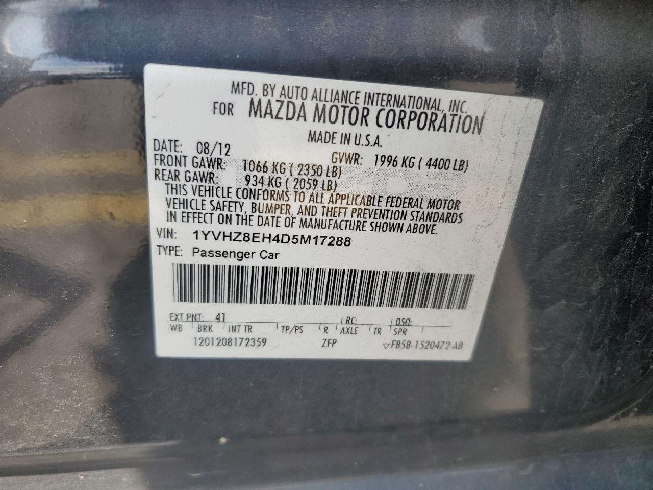 2013 Mazda 6 Touring Plus VIN: 1YVHZ8EH4D5M17288 Lot: 64951155