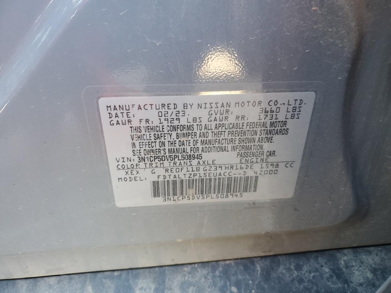 2023 Nissan Kicks Sr VIN: 3N1CP5DV5PL508945 Lot: 63322015
