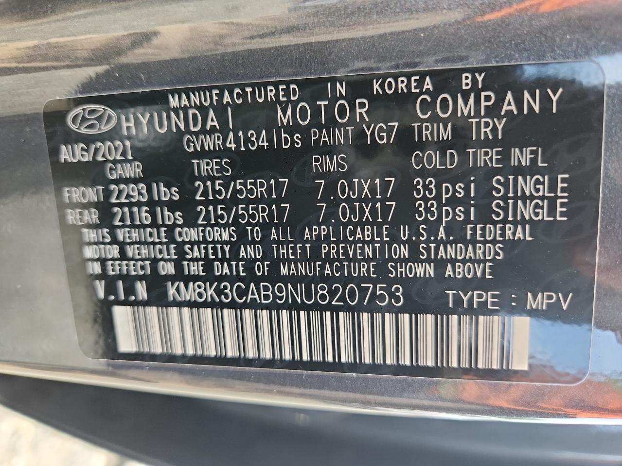 2022 Hyundai Kona Sel VIN: KM8K3CAB9NU820753 Lot: 64362945
