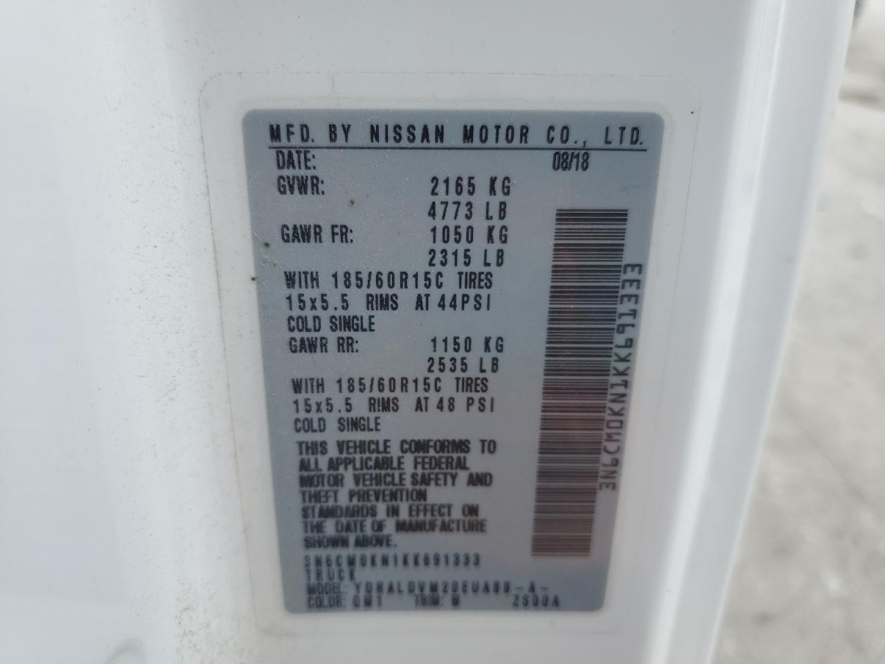 2019 Nissan Nv200 2.5S VIN: 3N6CM0KN1KK691333 Lot: 62763575