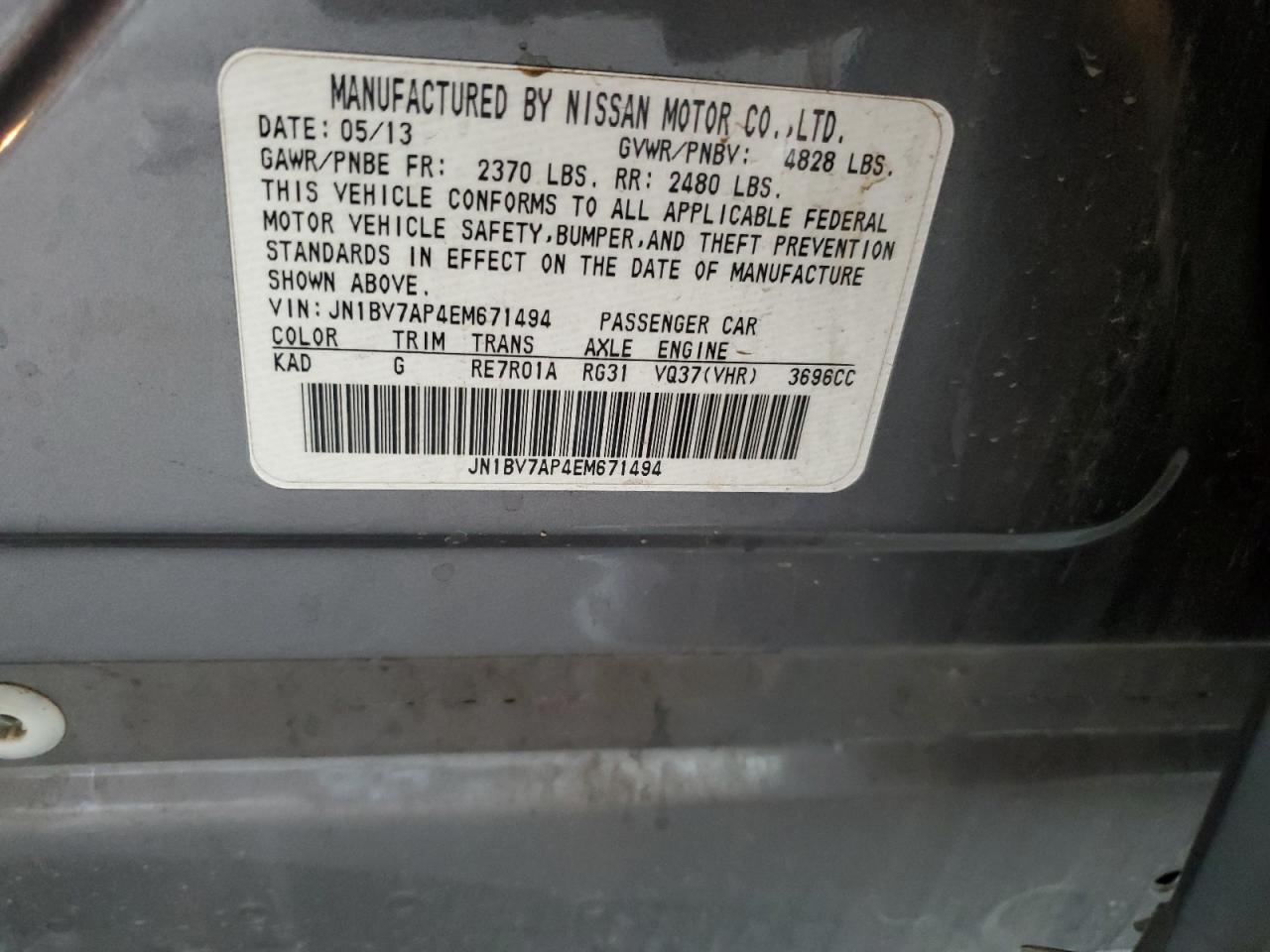 2014 Infiniti Q50 Base VIN: JN1BV7AP4EM671494 Lot: 65806605