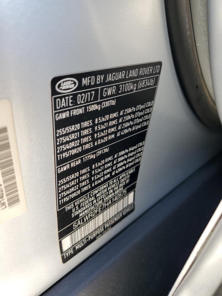 2017 Land Rover Range Rover Sport Sc VIN: SALWR2FE7HA140575 Lot: 65351975