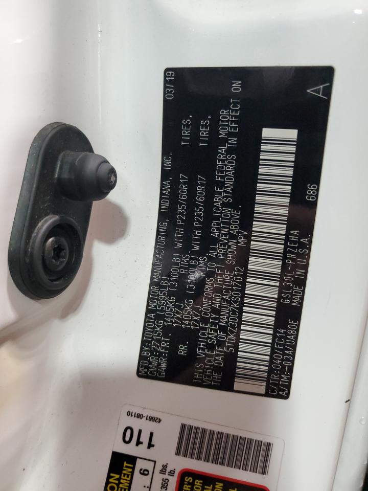 2019 Toyota Sienna Le VIN: 5TDKZ3DC7KS017012 Lot: 64569855