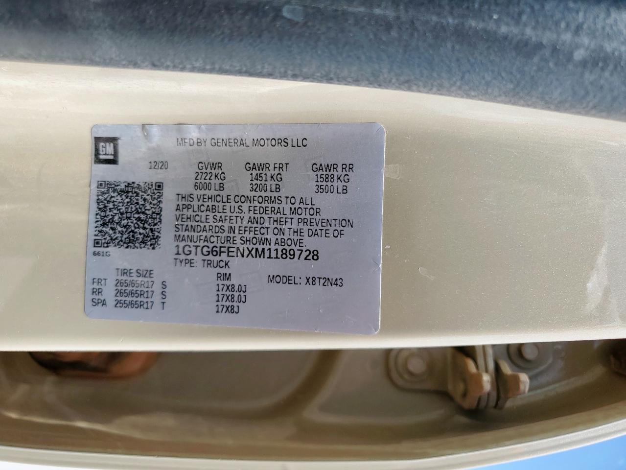 2021 GMC Canyon At4 VIN: 1GTG6FENXM1189728 Lot: 64811805