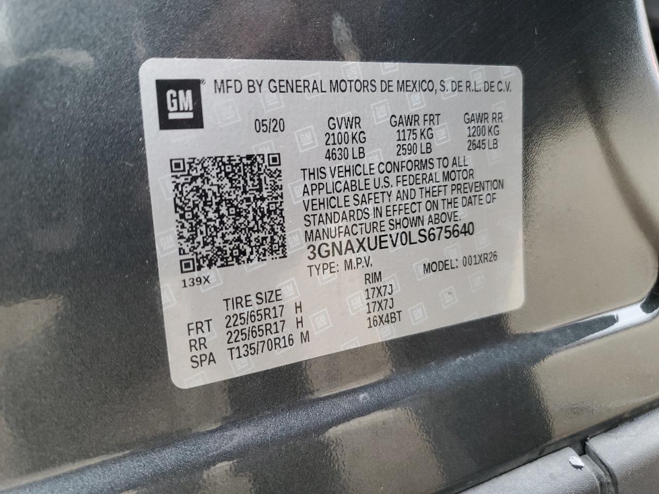 2020 Chevrolet Equinox Lt VIN: 3GNAXUEV0LS675640 Lot: 65414415