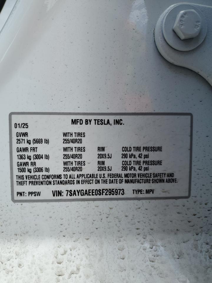2025 Tesla Model Y VIN: 7SAYGAEE0SF295973 Lot: 64260295