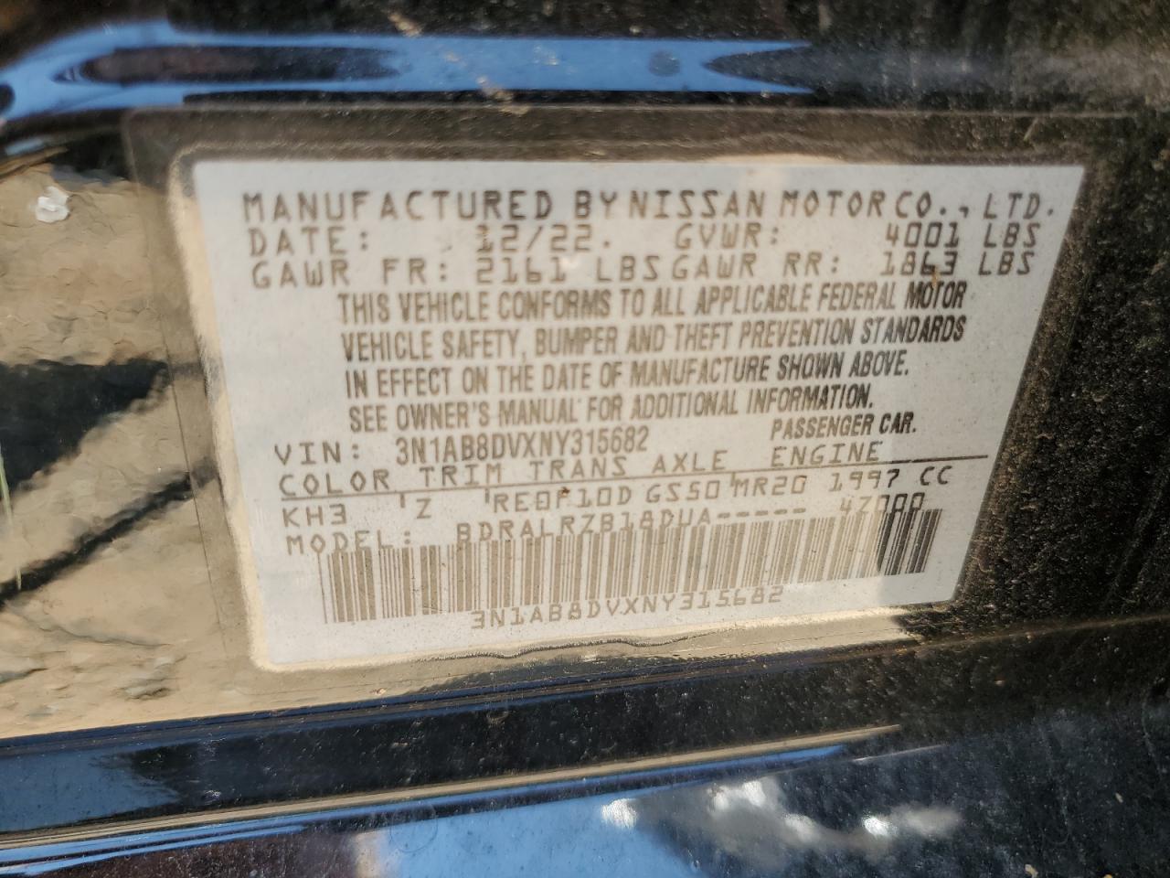 2022 Nissan Sentra Sr VIN: 3N1AB8DVXNY315682 Lot: 63502935